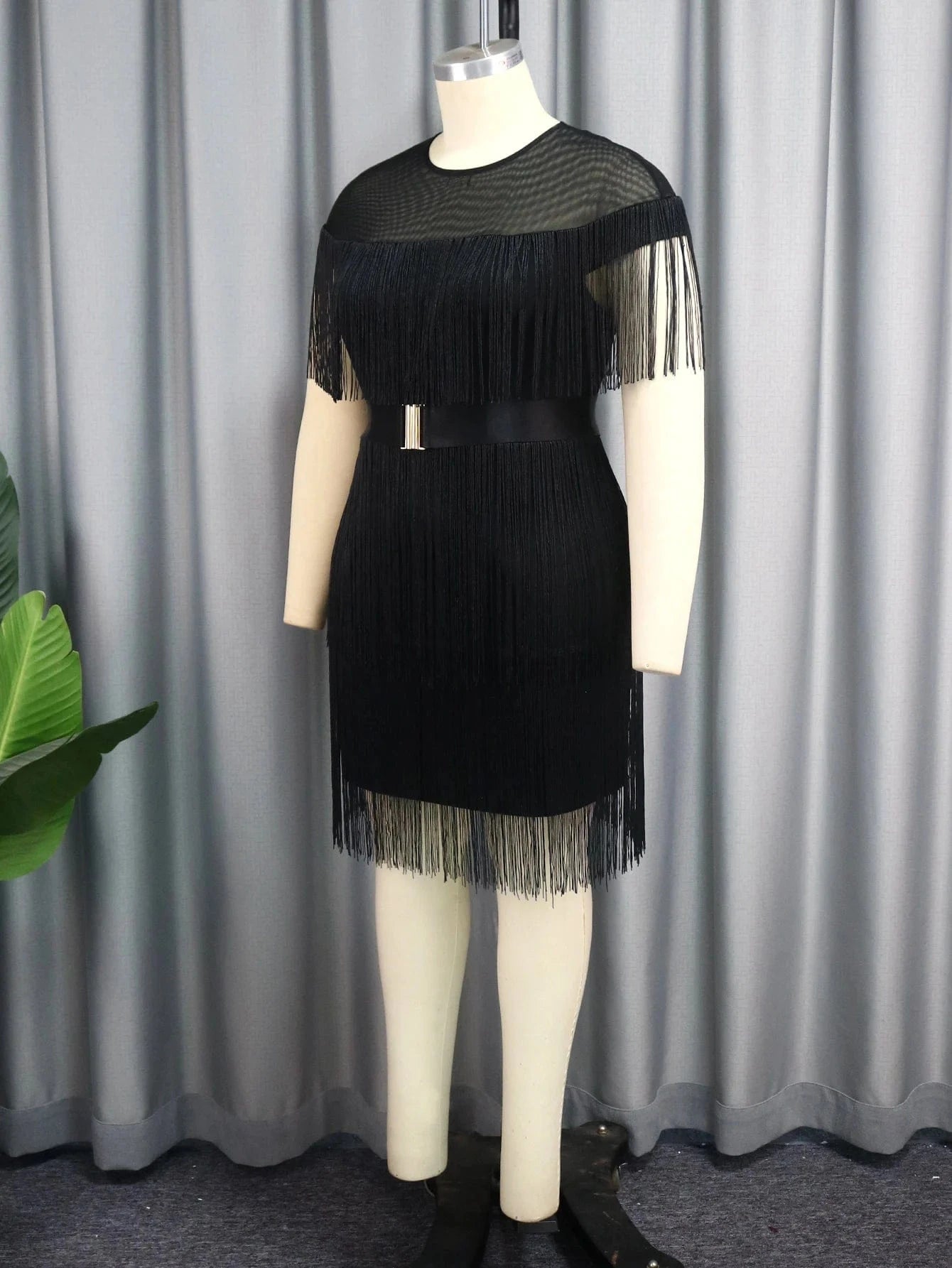 Factory Waist Belt See Through Tassel Women Club Dresses Plus Size