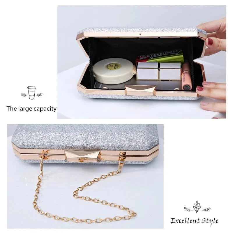 Factory wholesale direct selling fancy trendy bling glitter PU leather handmade wedding golden clutch bag