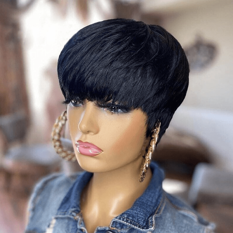 Factory Wholesale Short Pixie Cut Wig Short Bob Wig with Bangs Red Brown Brazilian Human Hair Pixie Wigs