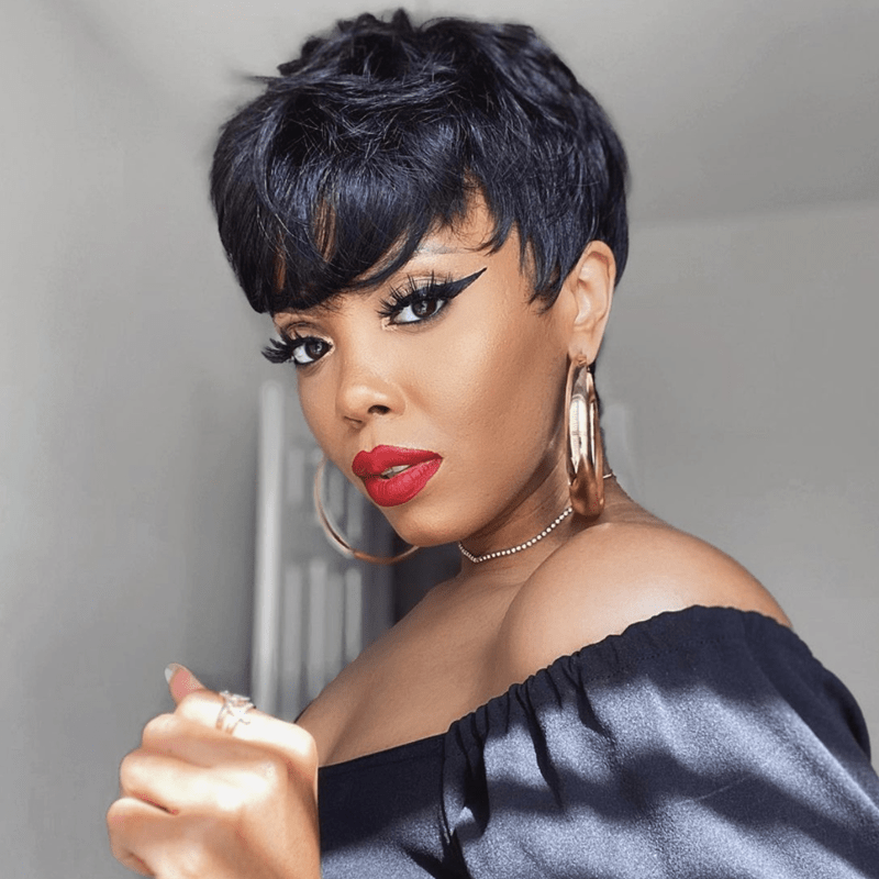 Factory Wholesale Short Pixie Cut Wig Short Bob Wig with Bangs Red Brown Brazilian Human Hair Pixie Wigs
