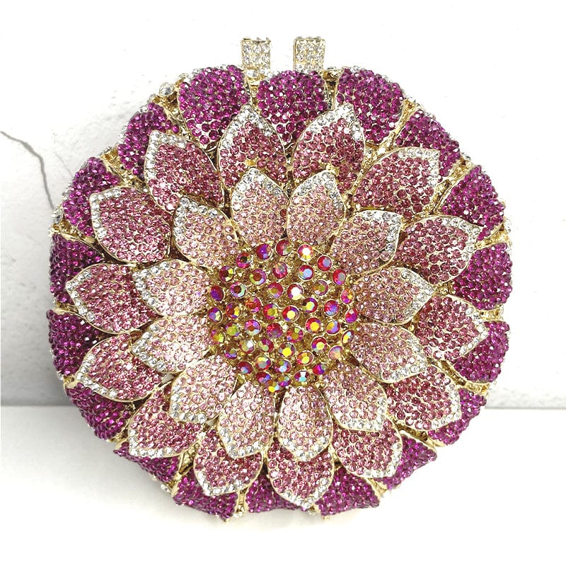 Factory wholesales Custom Made Diamond Flower Shape Clutch Women Crystal Hard Metal Bridal Purse And Handbag Wedding