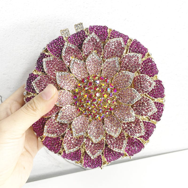 Factory wholesales Custom Made Diamond Flower Shape Clutch Women Crystal Hard Metal Bridal Purse And Handbag Wedding