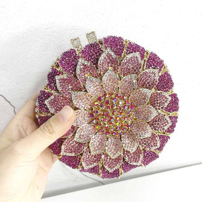 Factory wholesales Custom Made Diamond Flower Shape Clutch Women Crystal Hard Metal Bridal Purse And Handbag Wedding