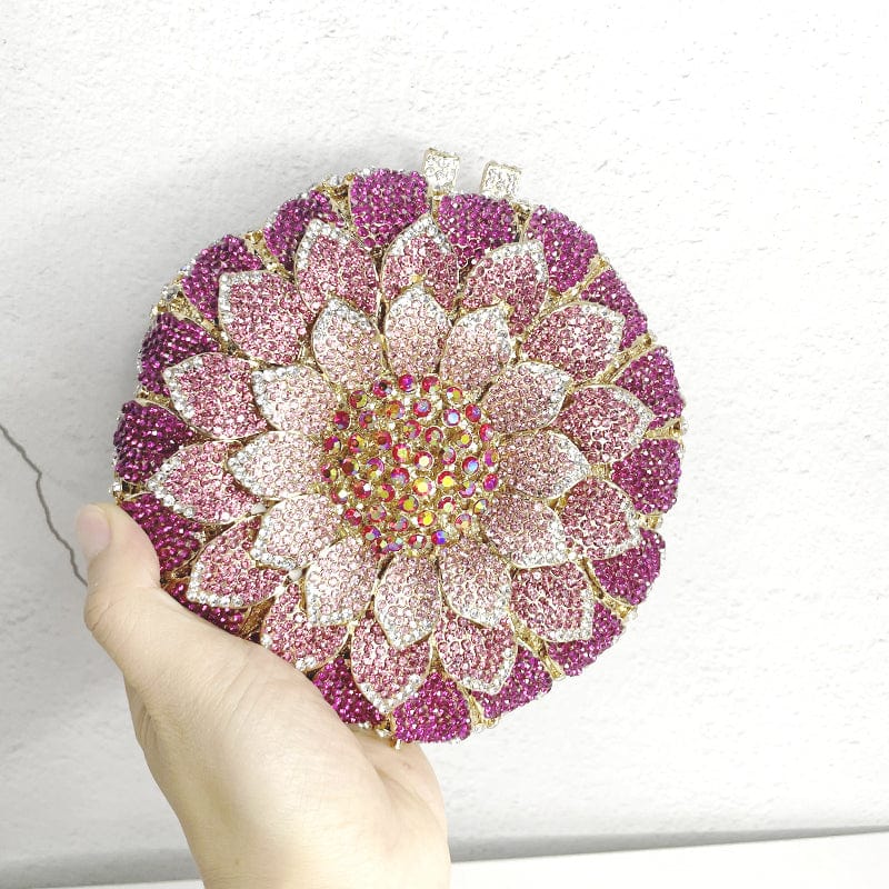 Factory wholesales Custom Made Diamond Flower Shape Clutch Women Crystal Hard Metal Bridal Purse And Handbag Wedding