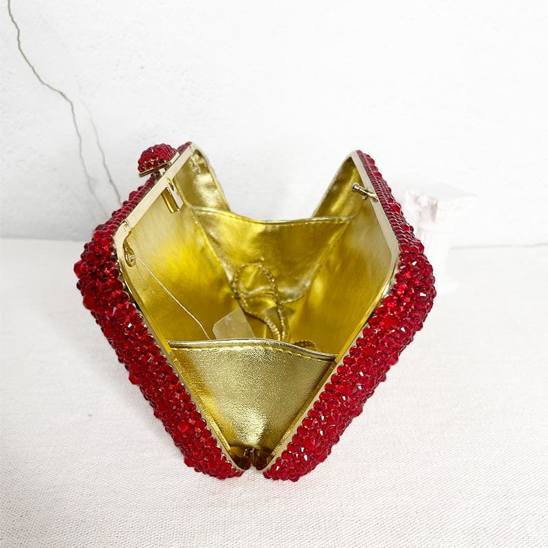 Factory Wholesales Red Rhinestone Crystal Clutch Women Box Clutch Purse Evening Bag for Wedding Party