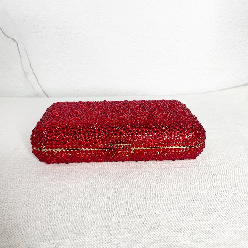 Factory Wholesales Red Rhinestone Crystal Clutch Women Box Clutch Purse Evening Bag for Wedding Party