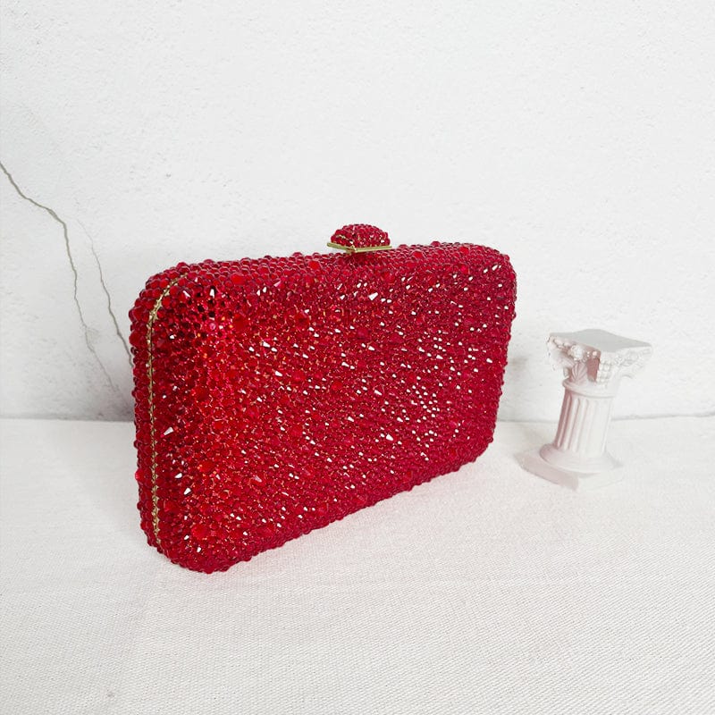 Factory Wholesales Red Rhinestone Crystal Clutch Women Box Clutch Purse Evening Bag for Wedding Party