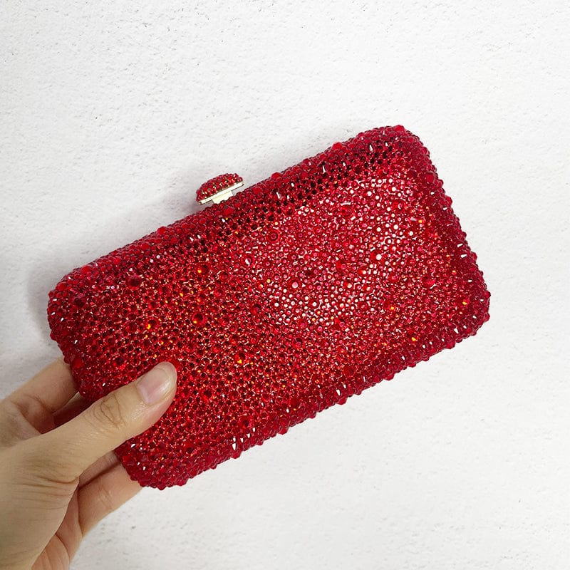 Factory Wholesales Red Rhinestone Crystal Clutch Women Box Clutch Purse Evening Bag for Wedding Party