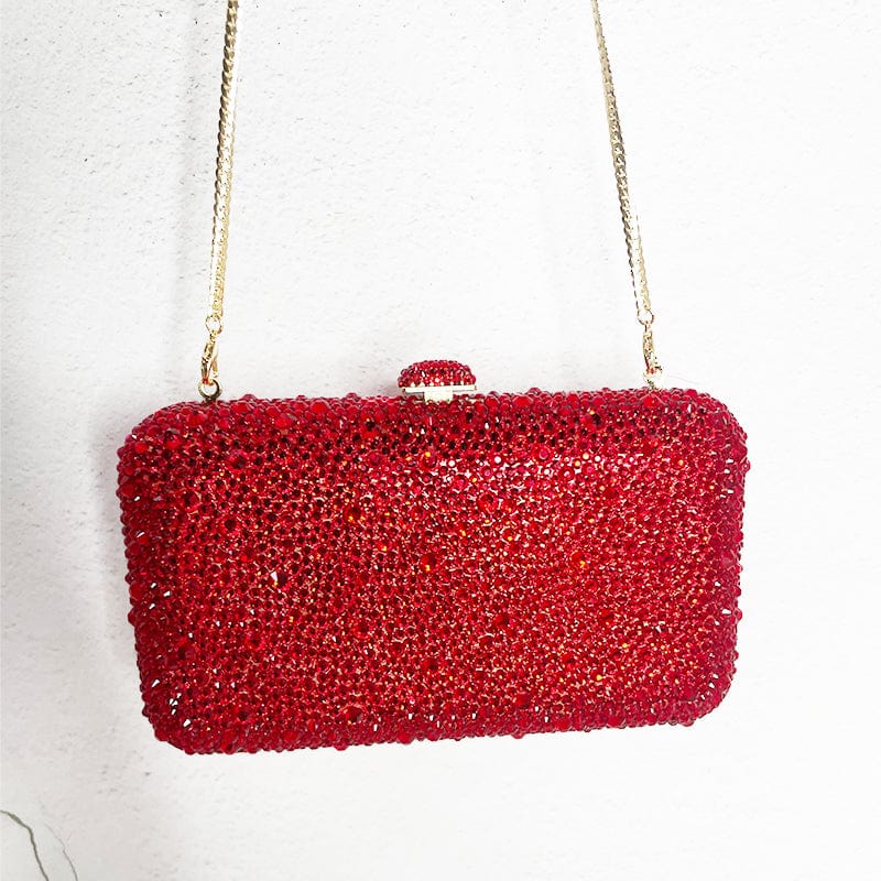 Factory Wholesales Red Rhinestone Crystal Clutch Women Box Clutch Purse Evening Bag for Wedding Party