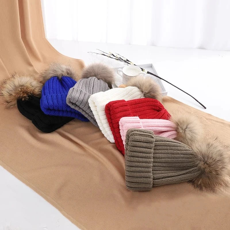 Factory Women Winter Cold-proof Thermal Knitted Wool Ball Hat