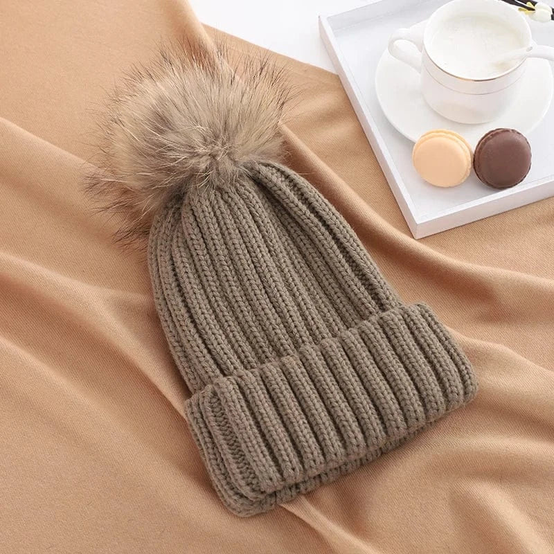 Factory Women Winter Cold-proof Thermal Knitted Wool Ball Hat