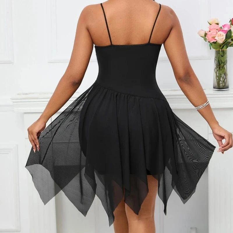Fairyshely Sexy Ruffle Deep V Short Club Dress Ladies 2023 Summer Black Bodycon Dresses Evening Party Tight Mini Dress