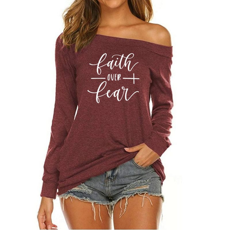 FAITH Custom Logo American Long Sleeve Loose Autumn Tees T shirt Women fall 2022 women clothes