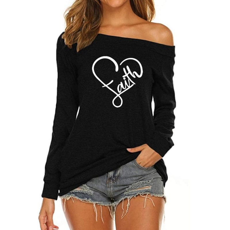 Faith Hope Love Custom Logo American Long Sleeve Loose Autumn Tees T shirt Women fall 2022 women clothes