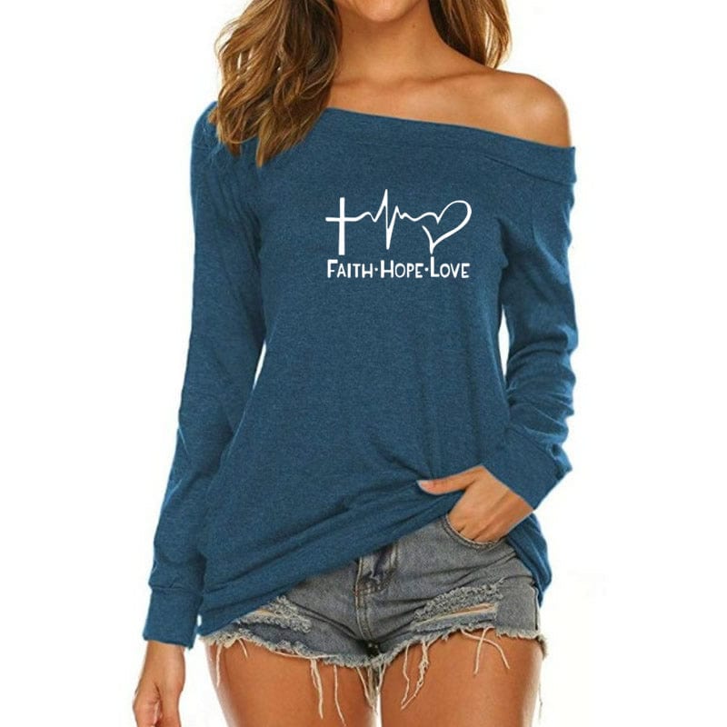 Faith Hope Love Custom Logo American Long Sleeve Loose Autumn Tees T shirt Women fall 2022 women clothes