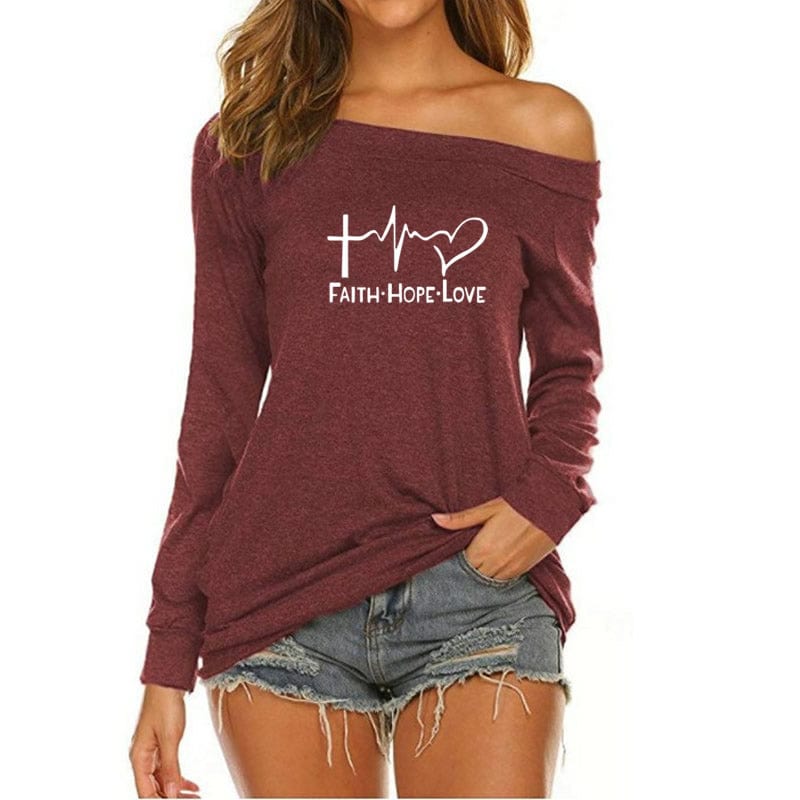 Faith Hope Love Custom Logo American Long Sleeve Loose Autumn Tees T shirt Women fall 2022 women clothes