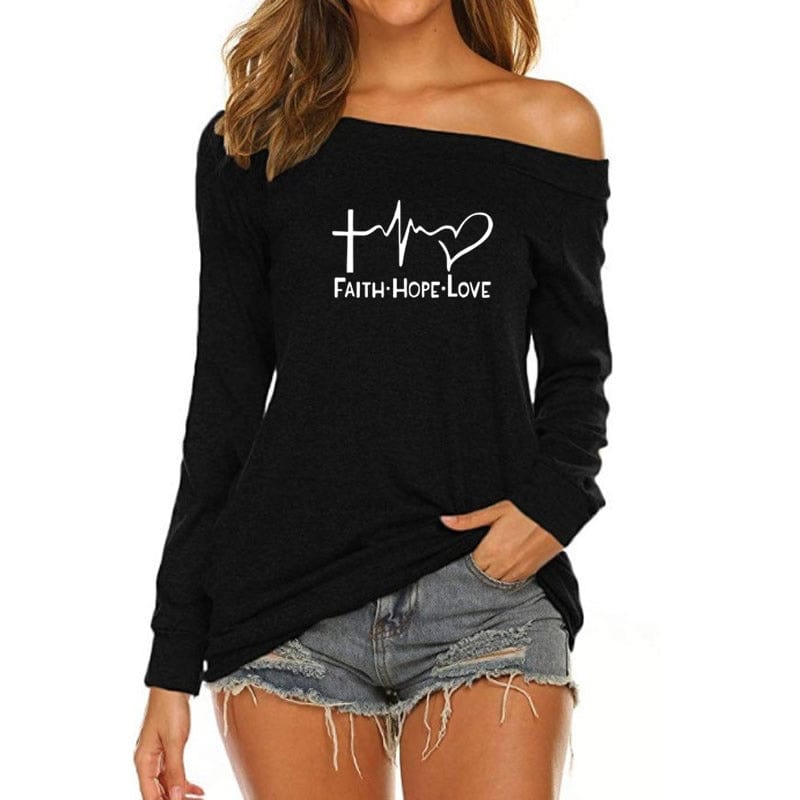 Faith Hope Love Custom Logo American Long Sleeve Loose Autumn Tees T shirt Women fall 2022 women clothes