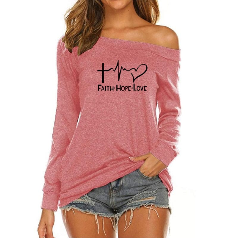Faith Hope Love Custom Logo American Long Sleeve Loose Autumn Tees T shirt Women fall 2022 women clothes