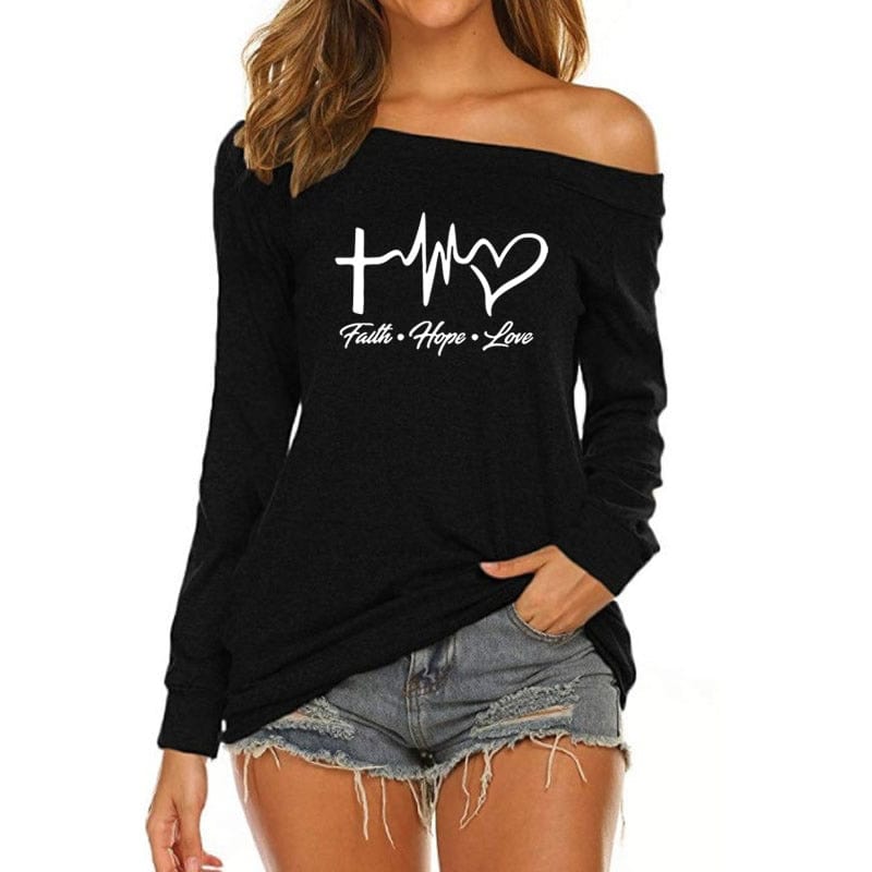 Faith Hope Love Custom Logo American Long Sleeve Loose Autumn Tees T shirt Women fall 2022 women clothes