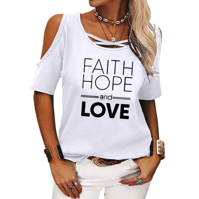 Faith Hope Love shirts for women drop shoulder t-shirts american clothing tshirts with logo custom logo printed y2k cotton shirt