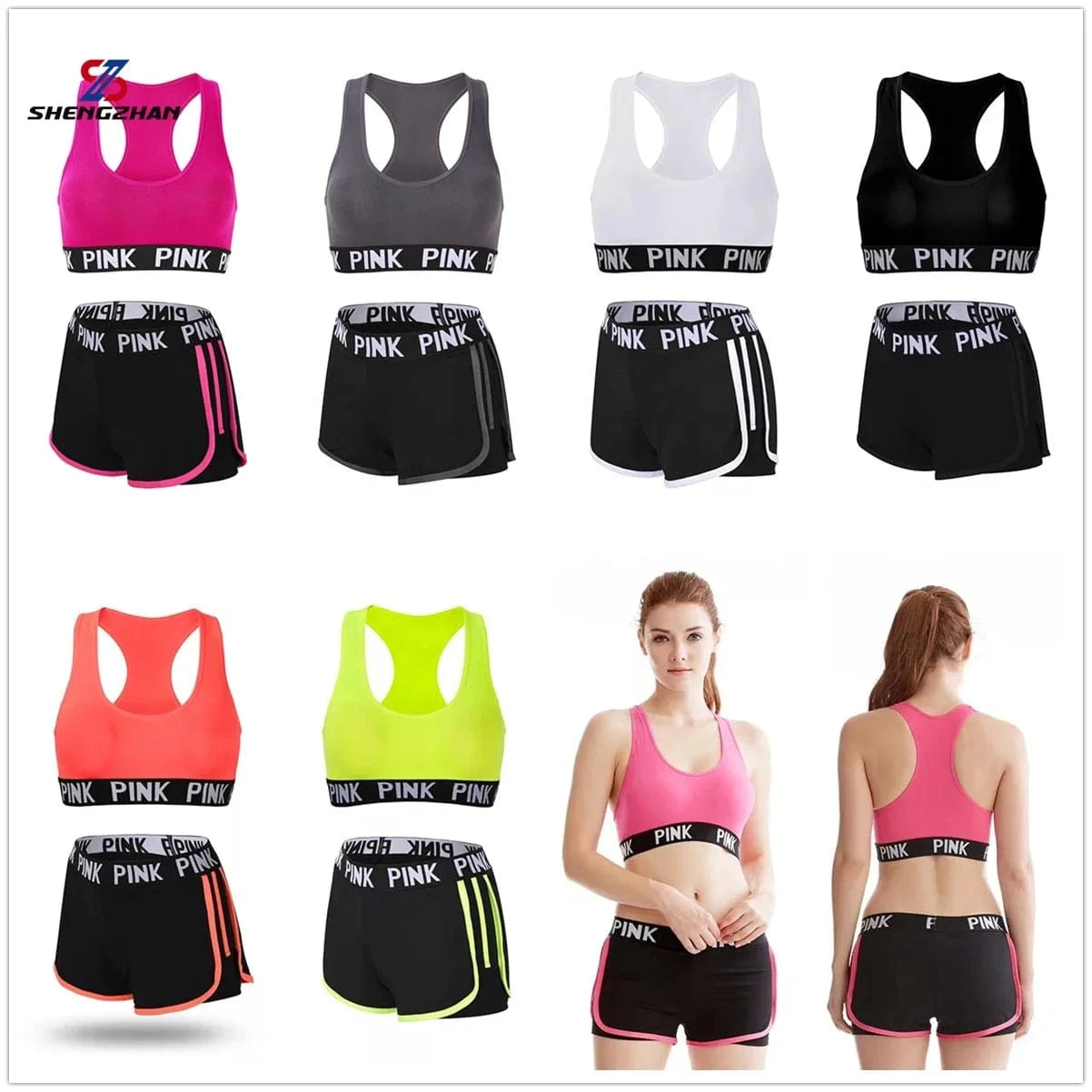 Fake Two-piece Plus Size Sports Shorts Athletic Wear Running Workout Yoga Bra Stretch Sportswear Fitness Sports Suit For Womens
