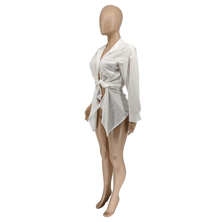 Fall 2022 Woman Clothes Fashion Solid Hollowed Out Turn down Collar Shirts