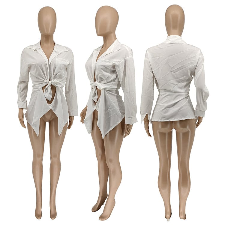 Fall 2022 Woman Clothes Fashion Solid Hollowed Out Turn down Collar Shirts