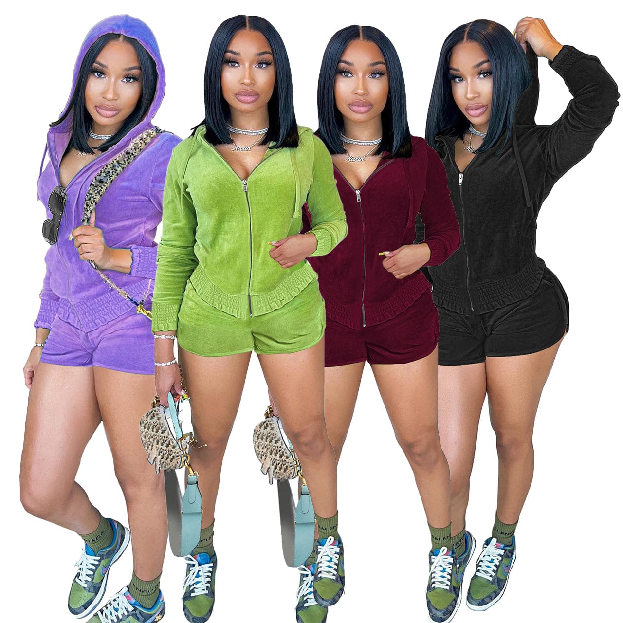 Fall 2022 women clothes wholesale Hooded Velvet Ruffle crop top and Shorts Irregular Lounge two piece set women clothing
