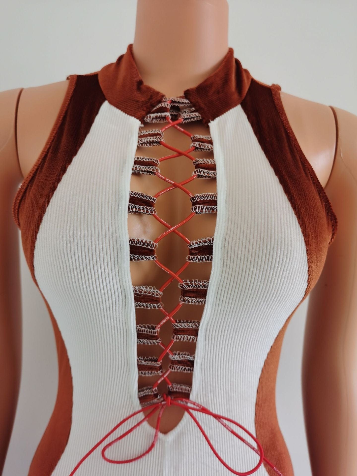 Fall hollow out jumpsuits brown sleeveless halter one piece jumpsuit women