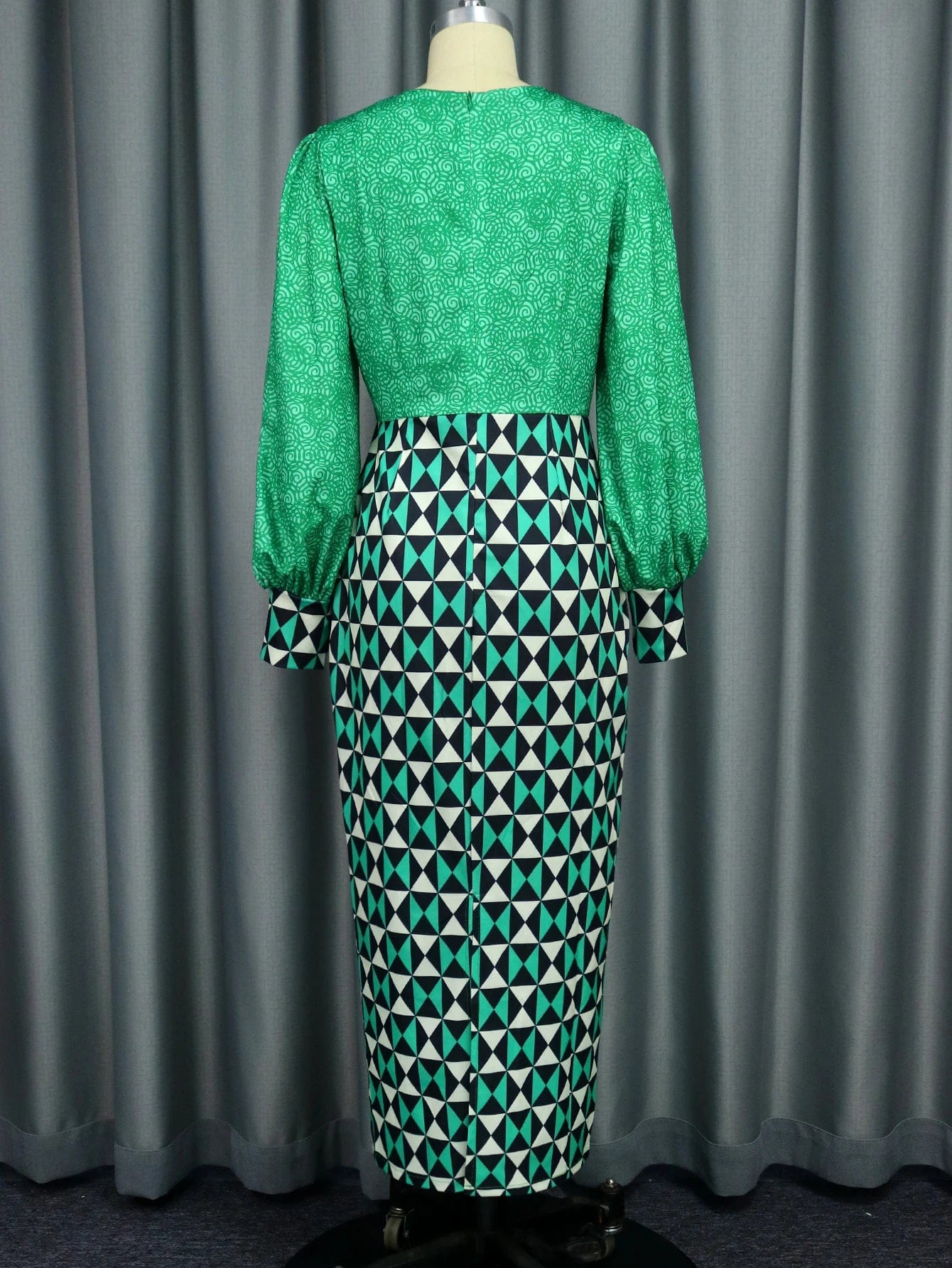 Fall Long Christmas Party Elegant Green Plus Size Women Printed Dress