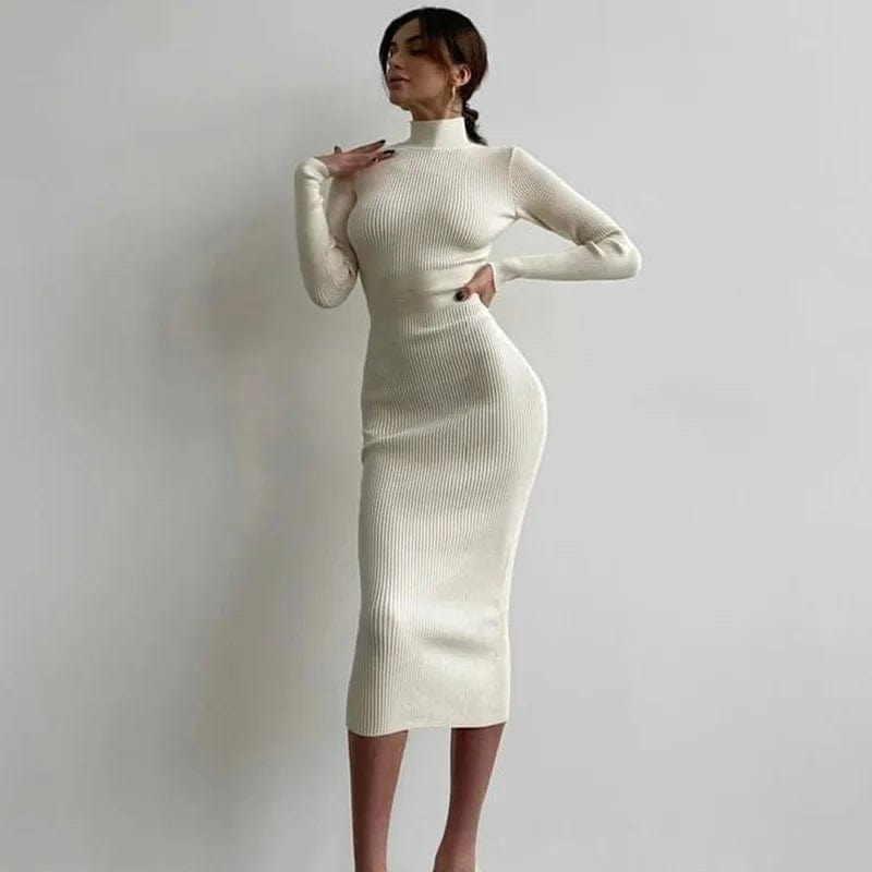 Fall New Arrival Bodycon Knit Sweater Dress Long Sleeve Straight Pencil Women Outfit Clothing 2023