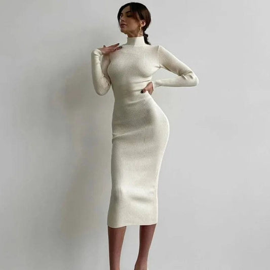 Fall New Arrival Bodycon Knit Sweater Dress Long Sleeve Straight Pencil Women Outfit Clothing 2023