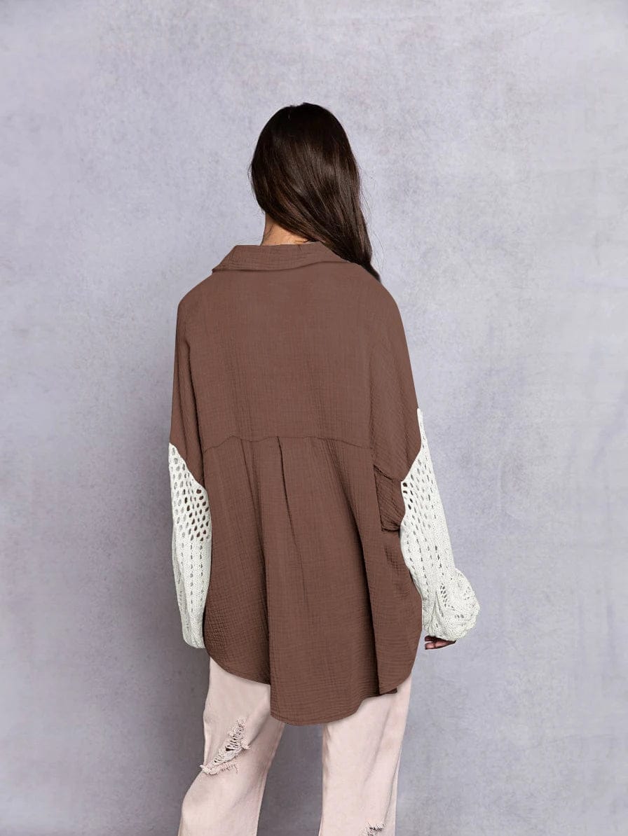 Fall Soft Rayon Loose Hollow Out Lace Women Wholesale Button Down Shirt