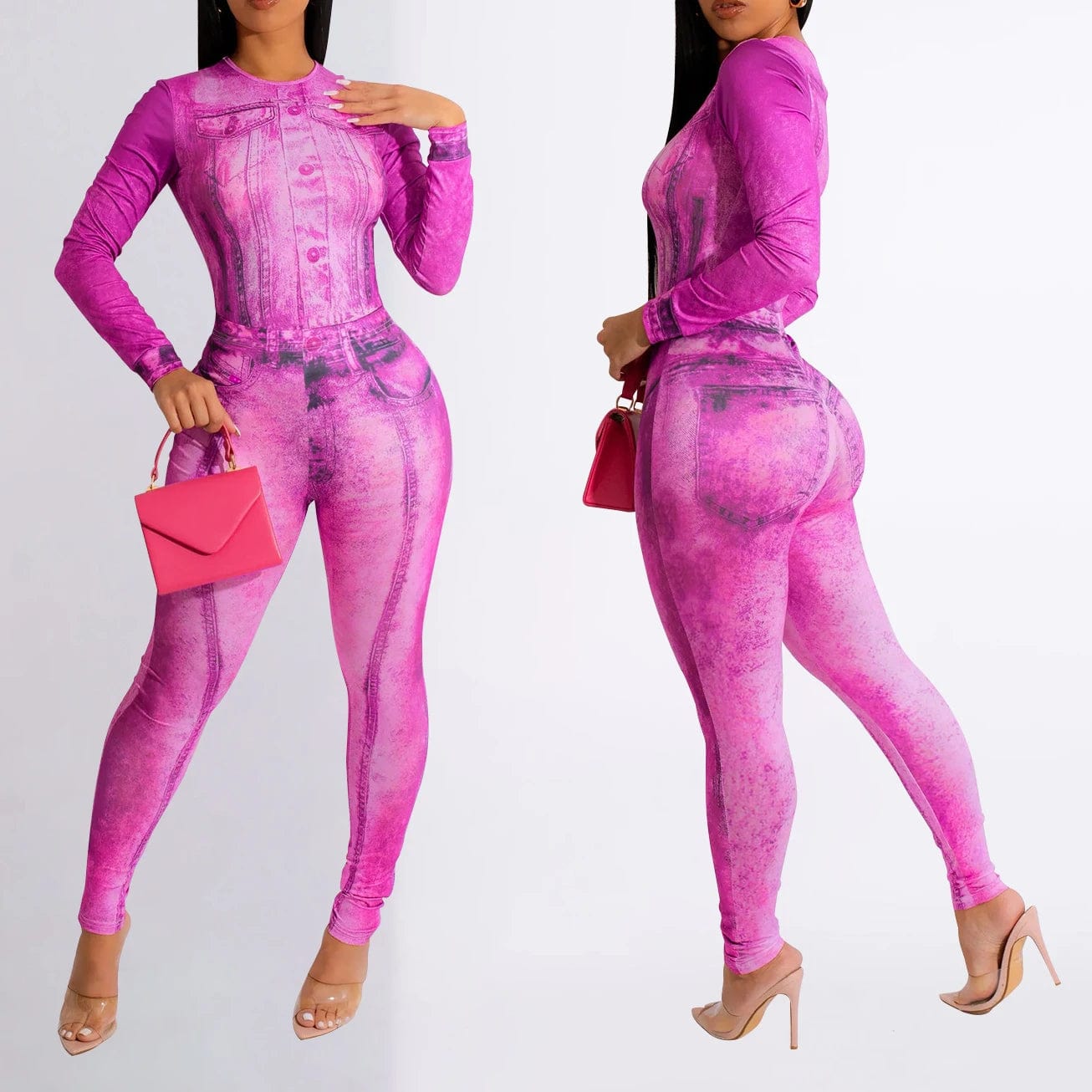 Fall Style Long Sleeve Jumpsuit With Bodycon Legging Set Fashion Printed Two Piece Lounge Wear Women Sets