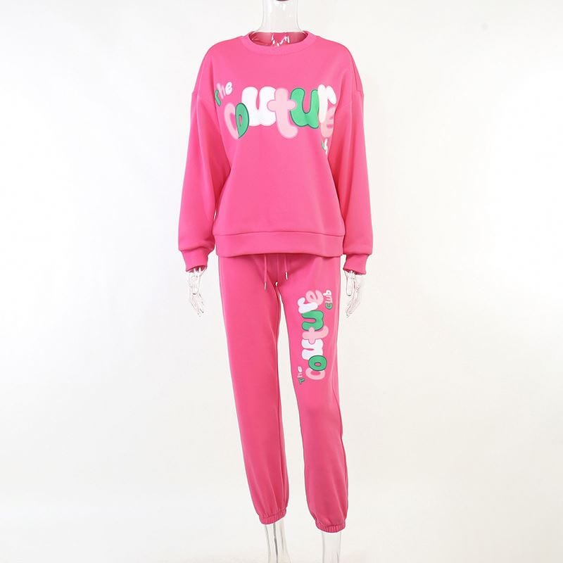 Fall Winter 2022 women Clothing Letter Print Crewneck Sweatshirt Loose Tracksuit Sweatsuit Joggers Two Piece Pants Set