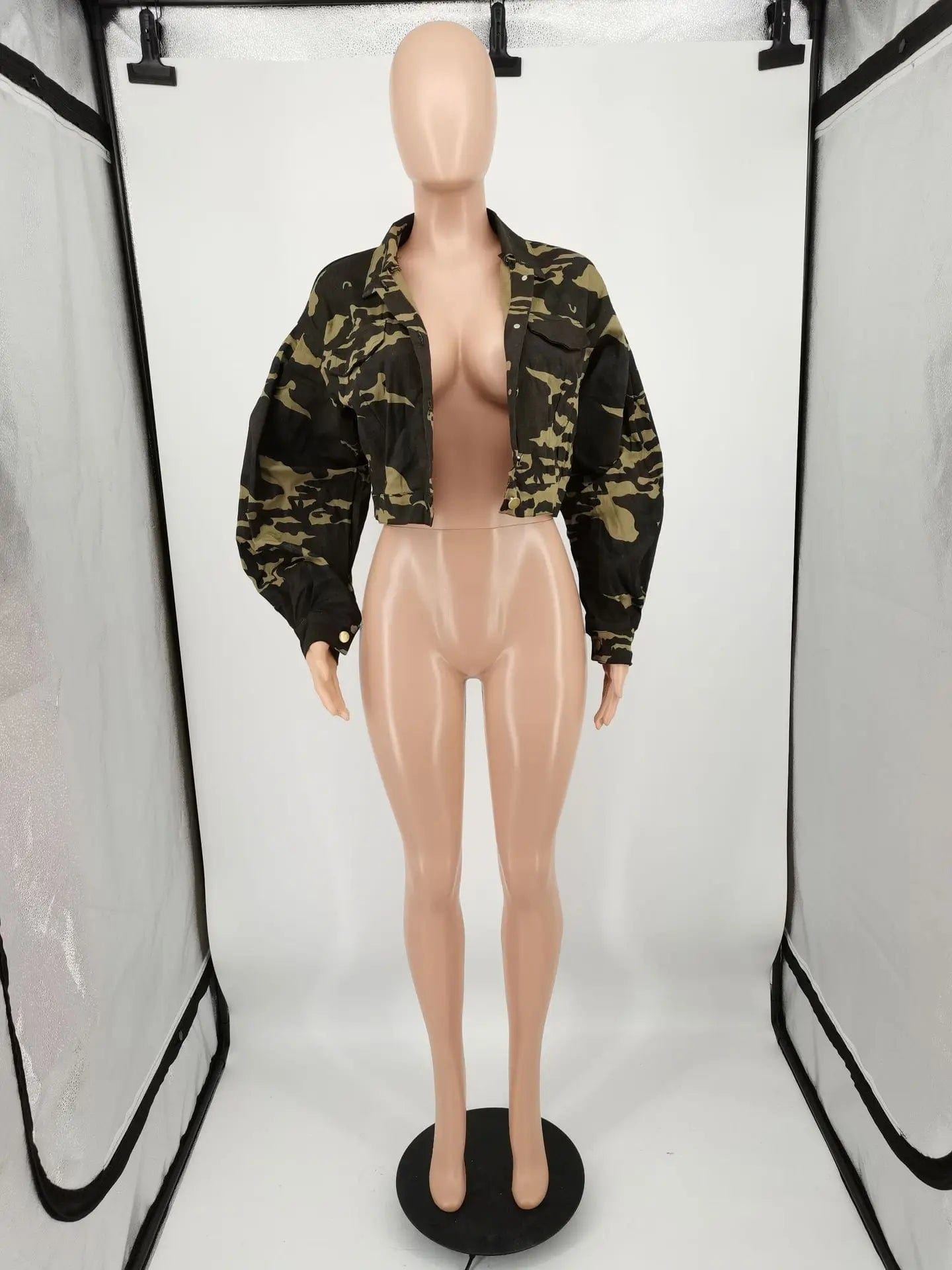 Fall Winter Camouflage Cropped Jacket Woman Puff Sleeve Streetwear Coat Fashion Plus Size Camo Jackets for Ladies