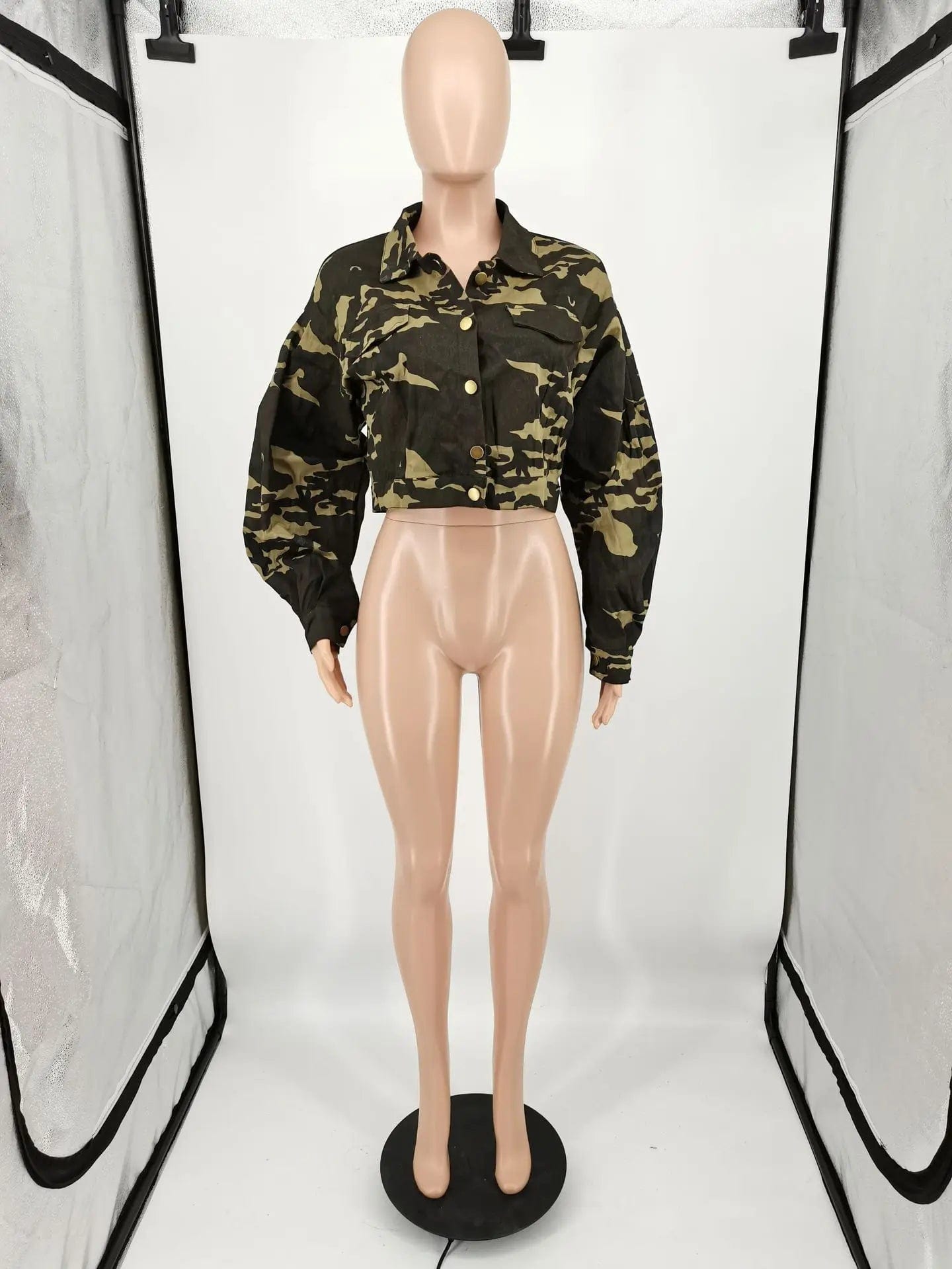 Fall Winter Camouflage Cropped Jacket Woman Puff Sleeve Streetwear Coat Fashion Plus Size Camo Jackets for Ladies