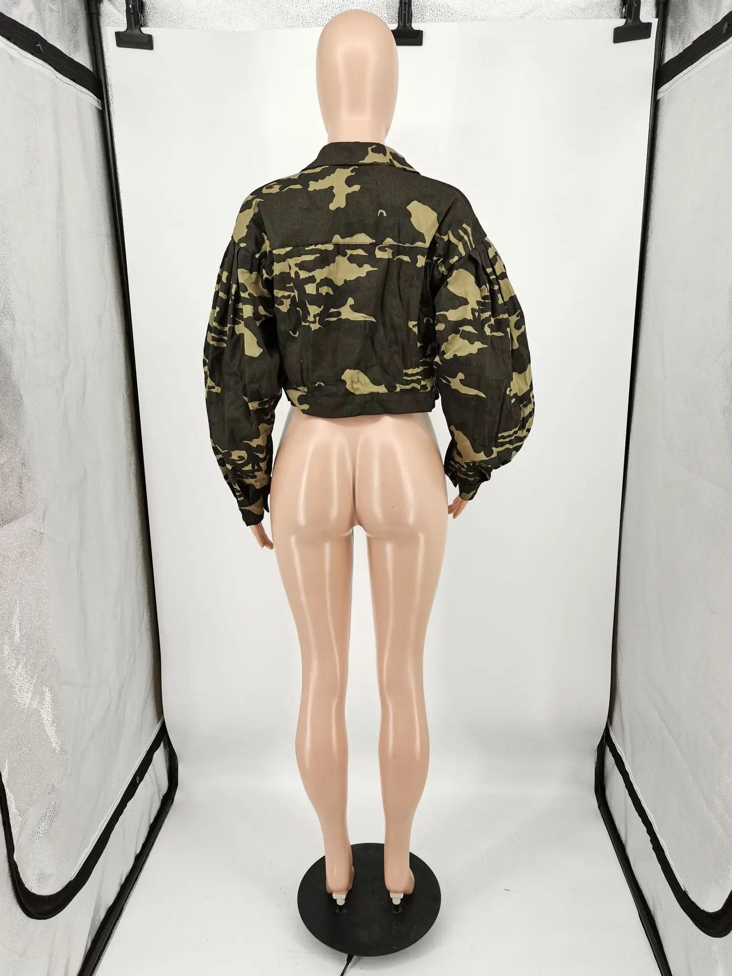 Fall Winter Camouflage Cropped Jacket Woman Puff Sleeve Streetwear Coat Fashion Plus Size Camo Jackets for Ladies
