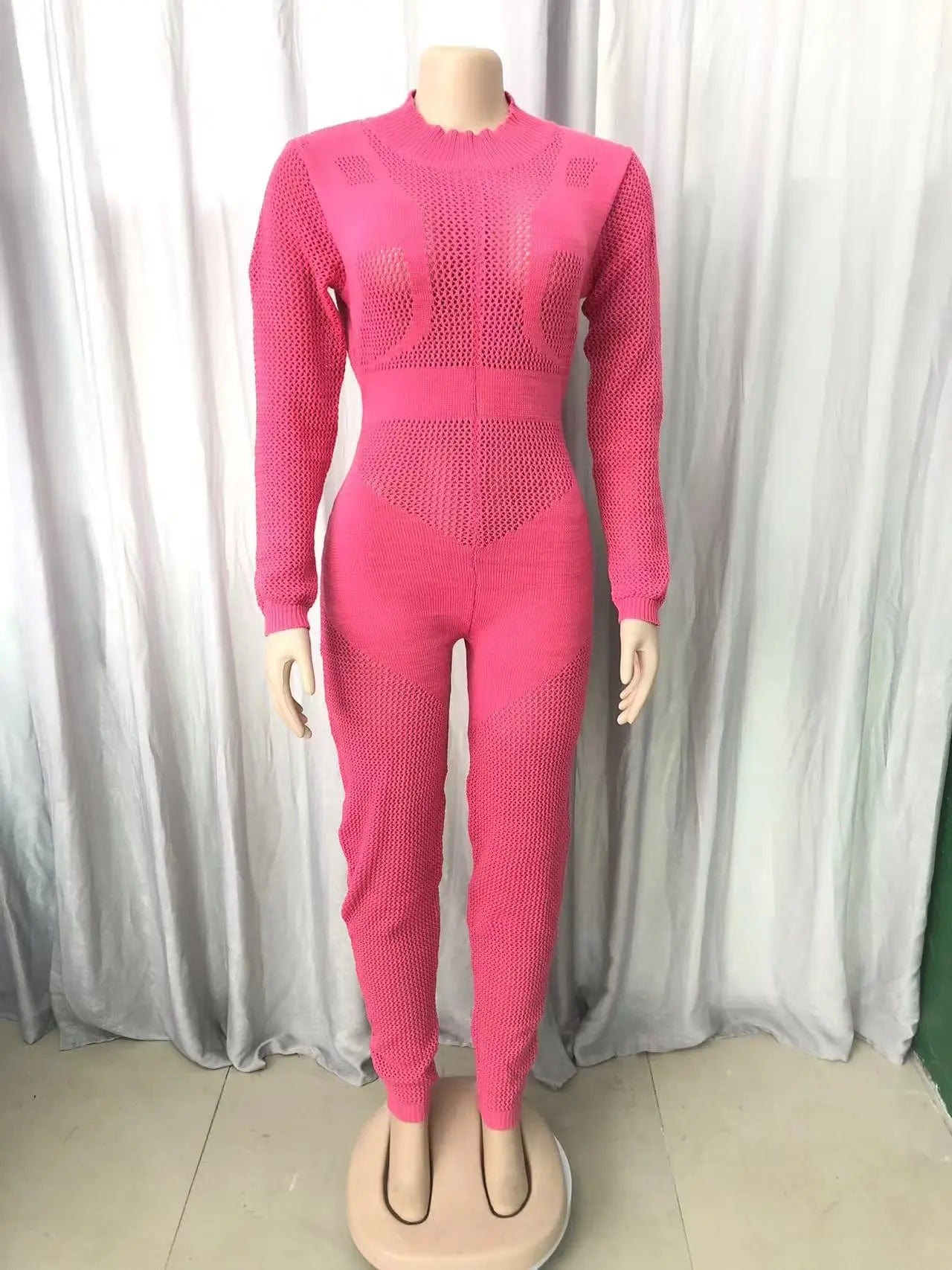 Fall Winter Clothing 2023 New Arrivals Women Birthday Jumpsuit Tight Fitting See Through Sexy Long Sleeve Knit Sweater Jumpsuit