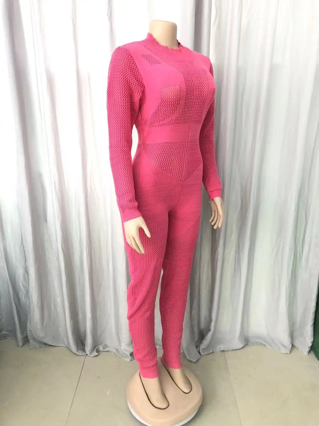 Fall Winter Clothing 2023 New Arrivals Women Birthday Jumpsuit Tight Fitting See Through Sexy Long Sleeve Knit Sweater Jumpsuit