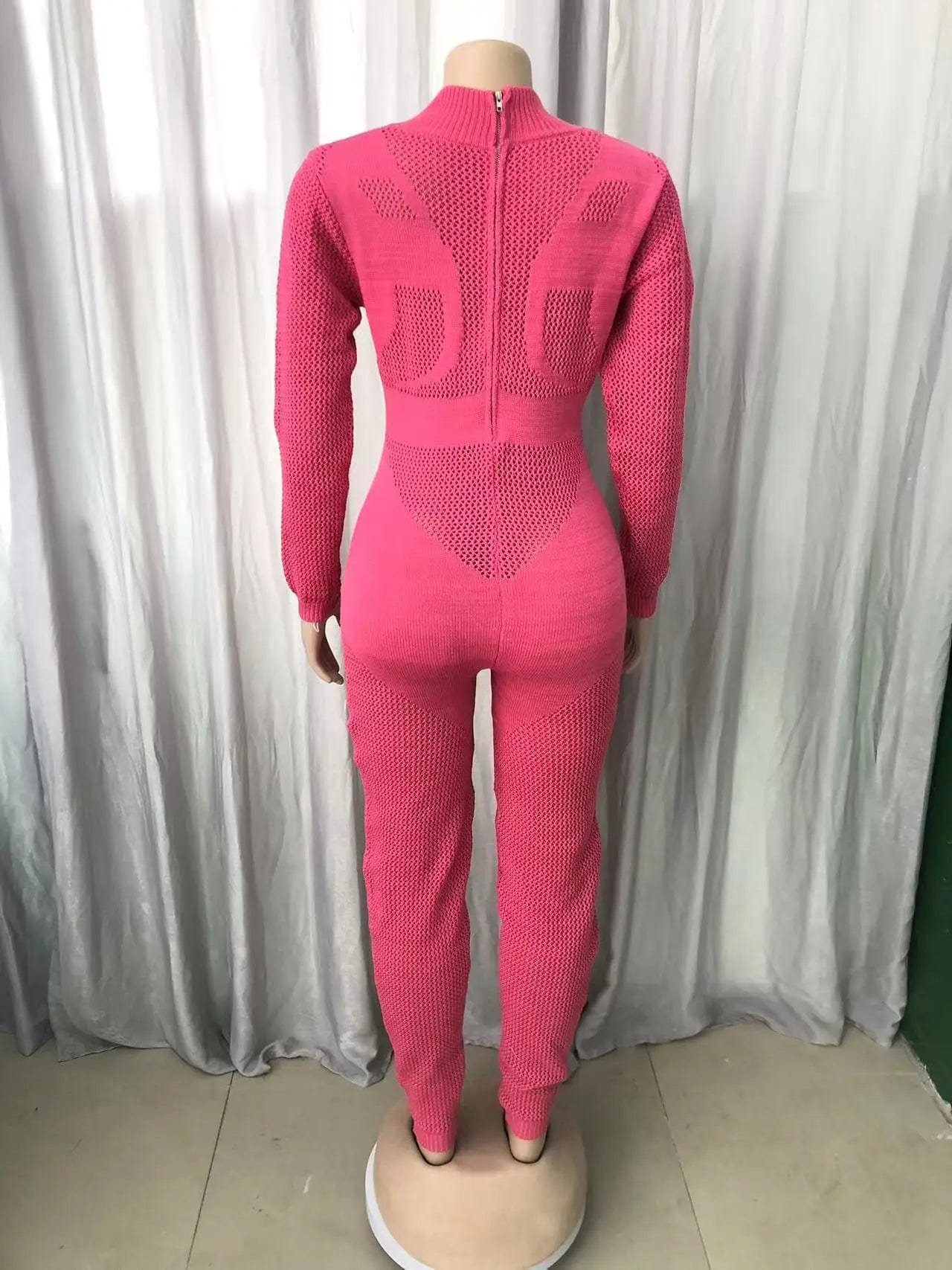 Fall Winter Clothing 2023 New Arrivals Women Birthday Jumpsuit Tight Fitting See Through Sexy Long Sleeve Knit Sweater Jumpsuit