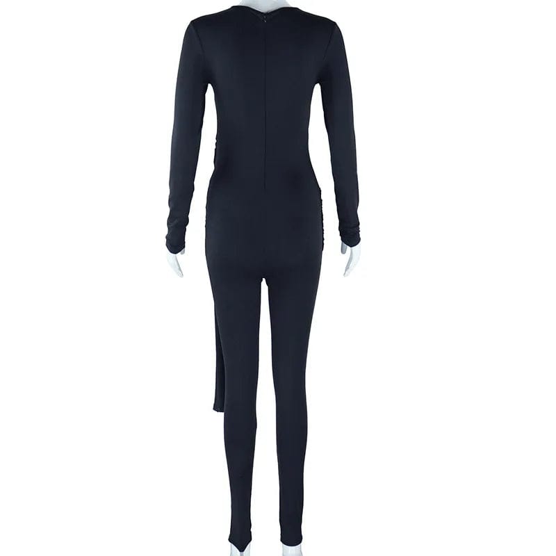 Fall Winter Fashion Casual Long Sleeve Plain Bodycon Sexy Lady Crossed Belt Romper Playsuits Jumpsuit Women
