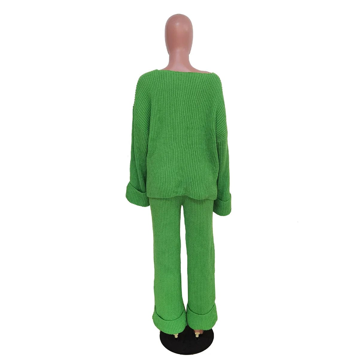 Fall Winter Female Two 2 Pieces Clothing Sets Casual V Neck Loose Knit Pullover Sweater Pant Sets For Women