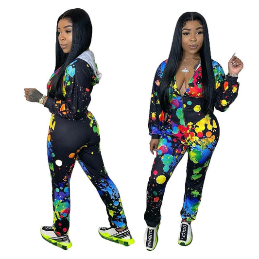 Fall Winter Full Zip Up Hoodies Sweatshirts Gym Outfits 2 Two Pieces Pants Set Women Clothing Tracksuit
