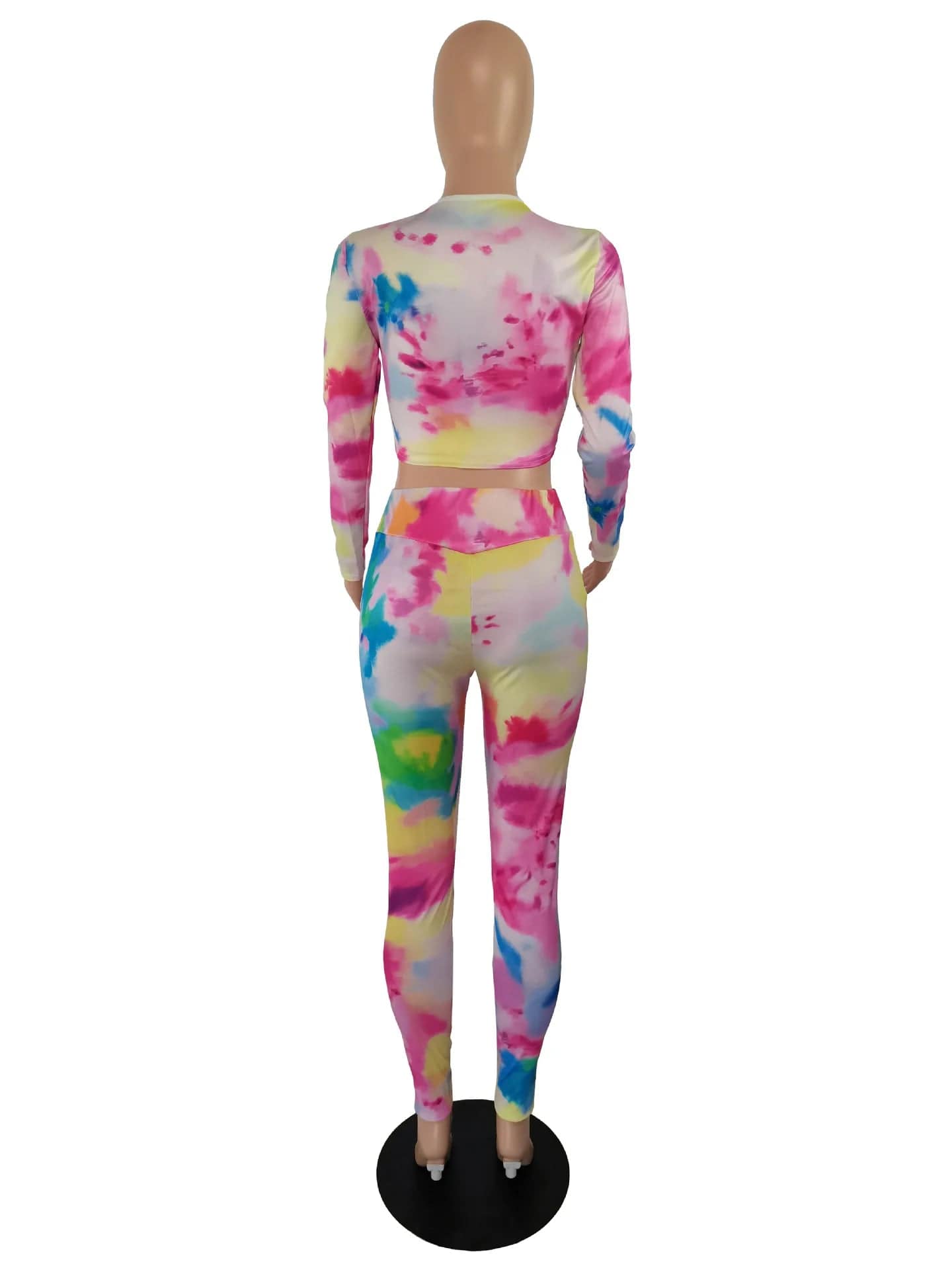 Fall Winter Full Zip Up Tie Dye Crop Tops Sport Outfits 2 Two Pieces Pants Set Women Clothing Bodycon Ladies Outfits