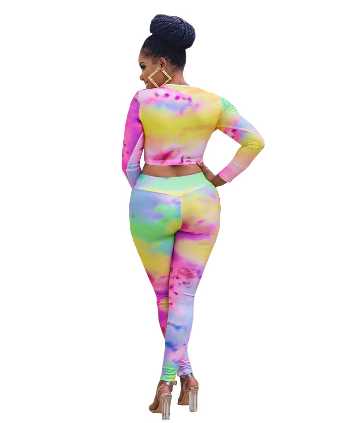 Fall Winter Full Zip Up Tie Dye Crop Tops Sport Outfits 2 Two Pieces Pants Set Women Clothing Bodycon Ladies Outfits