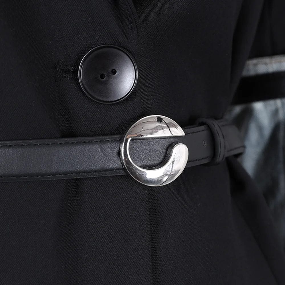 Fall Winter Unique Lady Patchwork Denim Trench Coat Belt Ladies Elegant Blazer Long Jacket For Women