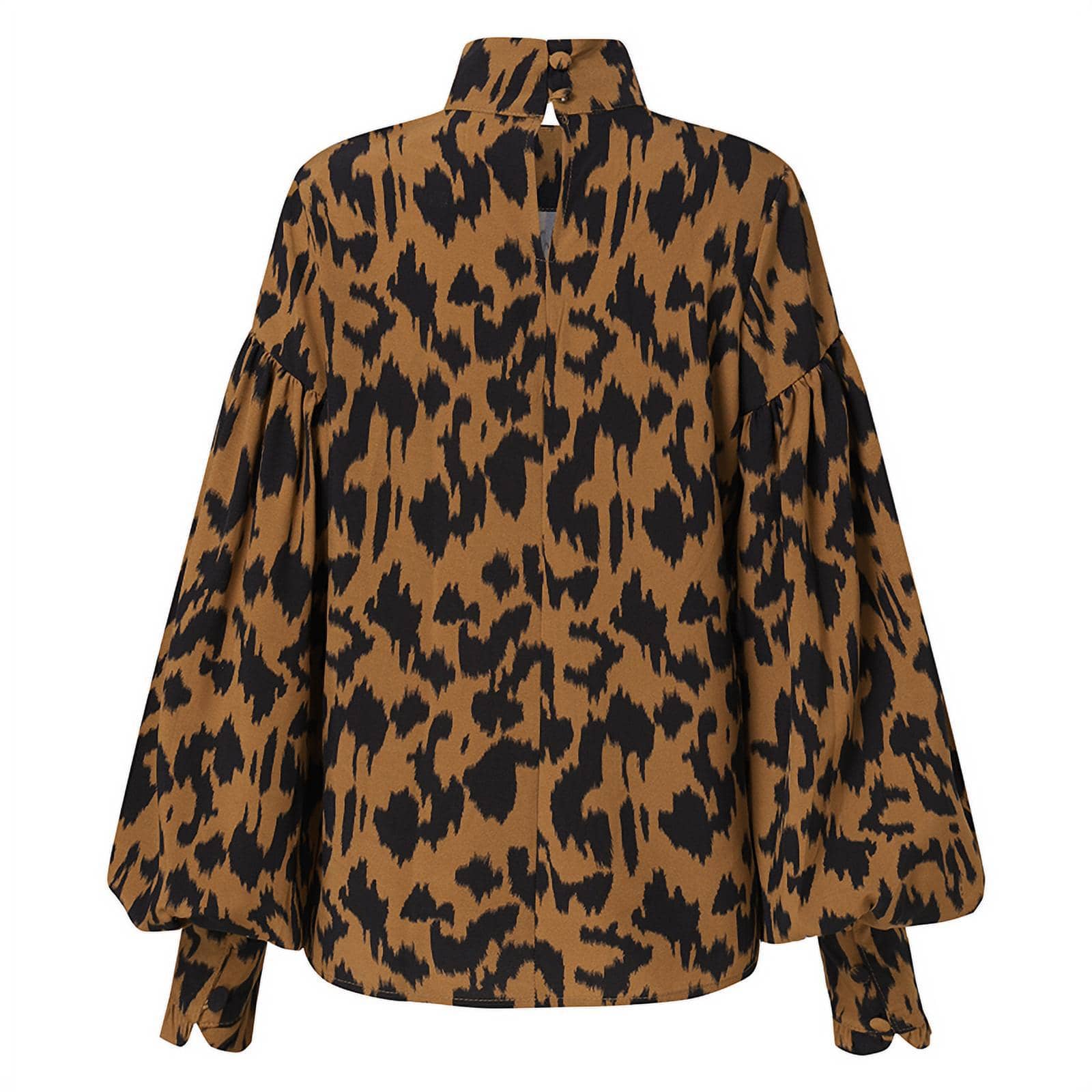Fall  Women'S Fashion Leopard Print Top S-5Xl Printed Lantern Long Sleeve Plus Size Women'S Blouses Shirts