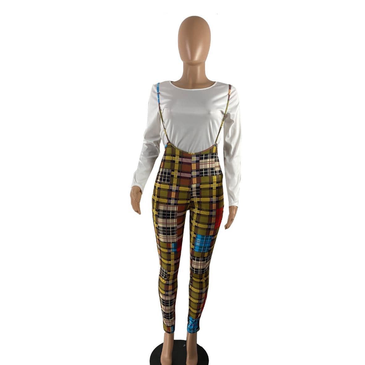 Fall Womens Plus Size Clothing Long Sleeve Suit Two Piece Set Slim Plaid Jumpsuit With Waist Down T-shirt Women Clothing