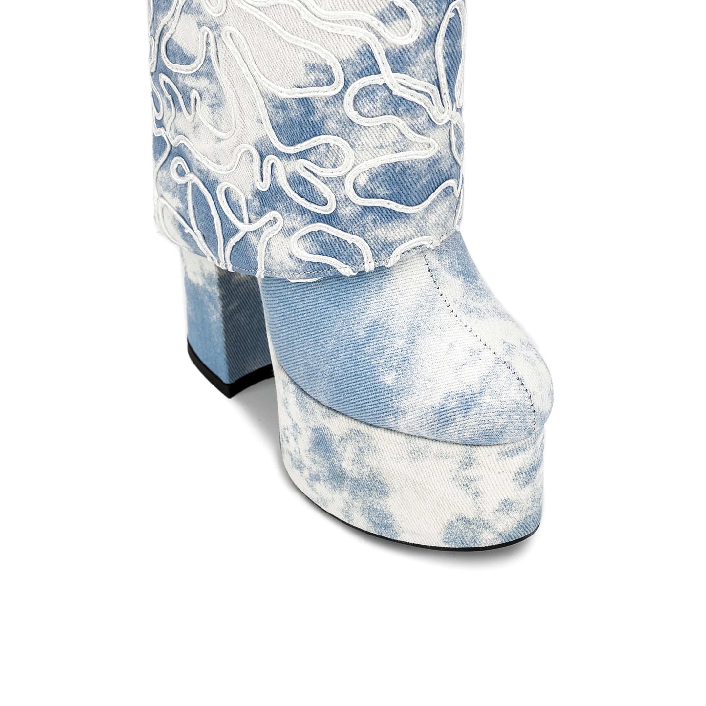 Famous Brand Luxury Diamond Party Shoes For Lady High Heels Denim Boots Square Toe Wide Calf Women Knee High Boots